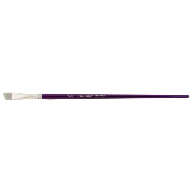 Silver Brush Limited 8806-1/2 Silver Silk 88 Cepillo Angular Sintético Plateado Para Pinturas Al Óleo Tamaño 1/2 Mango Largo