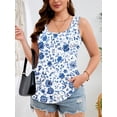 thumbnail image 5 of SHOWMALL Women's Summer Tops 2 Pack, Plus Size Flowy Sleeveless Shirts, Elegant U-Neck Floral Vacation Tank Tops -Black & Blue Chinoiserie Floral 3X, 5 of 8