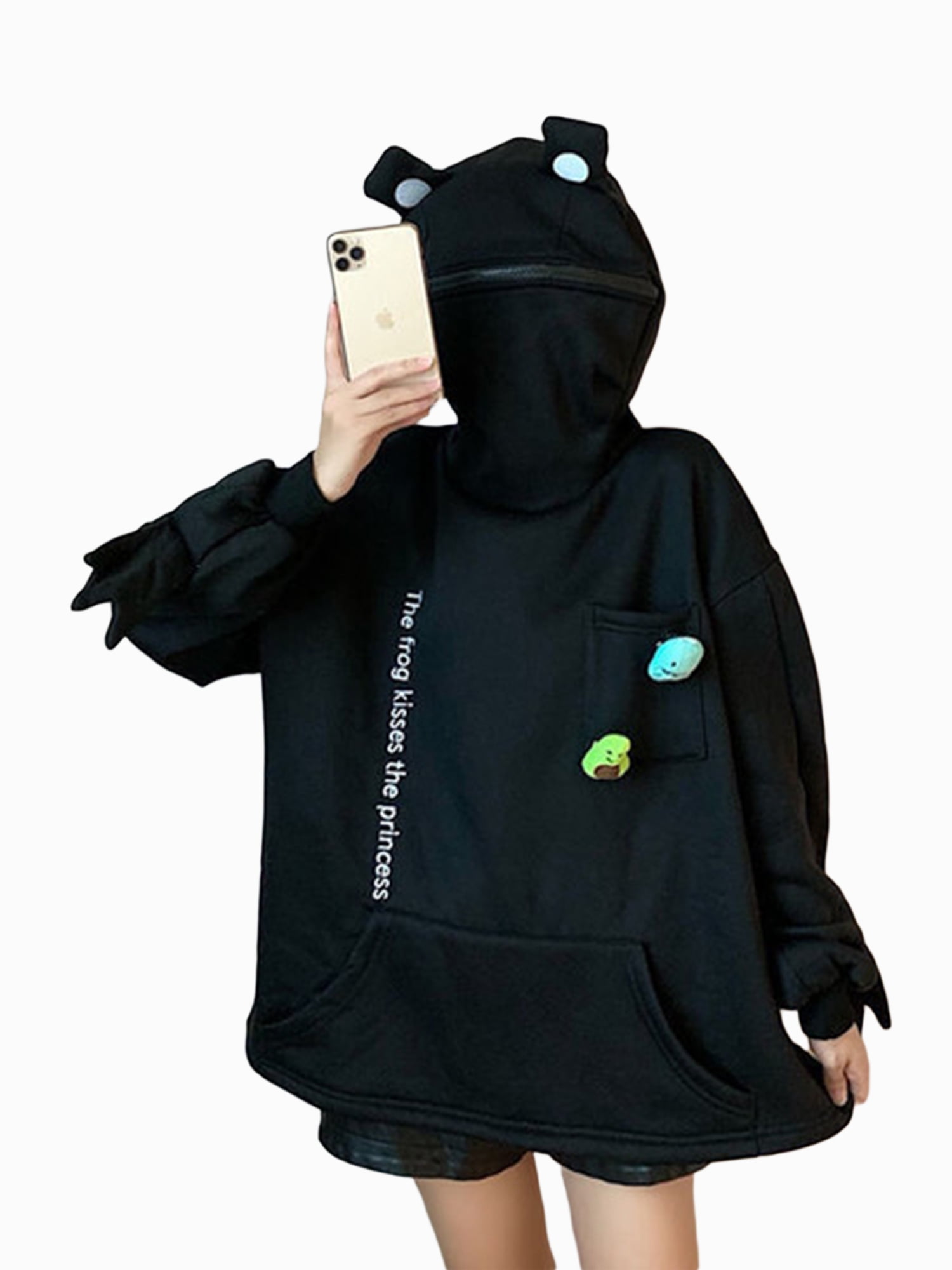 Kids Boys Girls Frog Design Hooded Jackets Long Sleeve Cute Pure Color Winter Coats Cartoon Zipper Toddlers Tops 