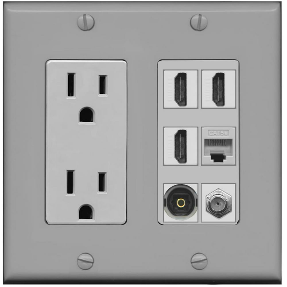 RiteAV Power Outlet 3 HDMI Coax Cat5e Toslink Wall Plate