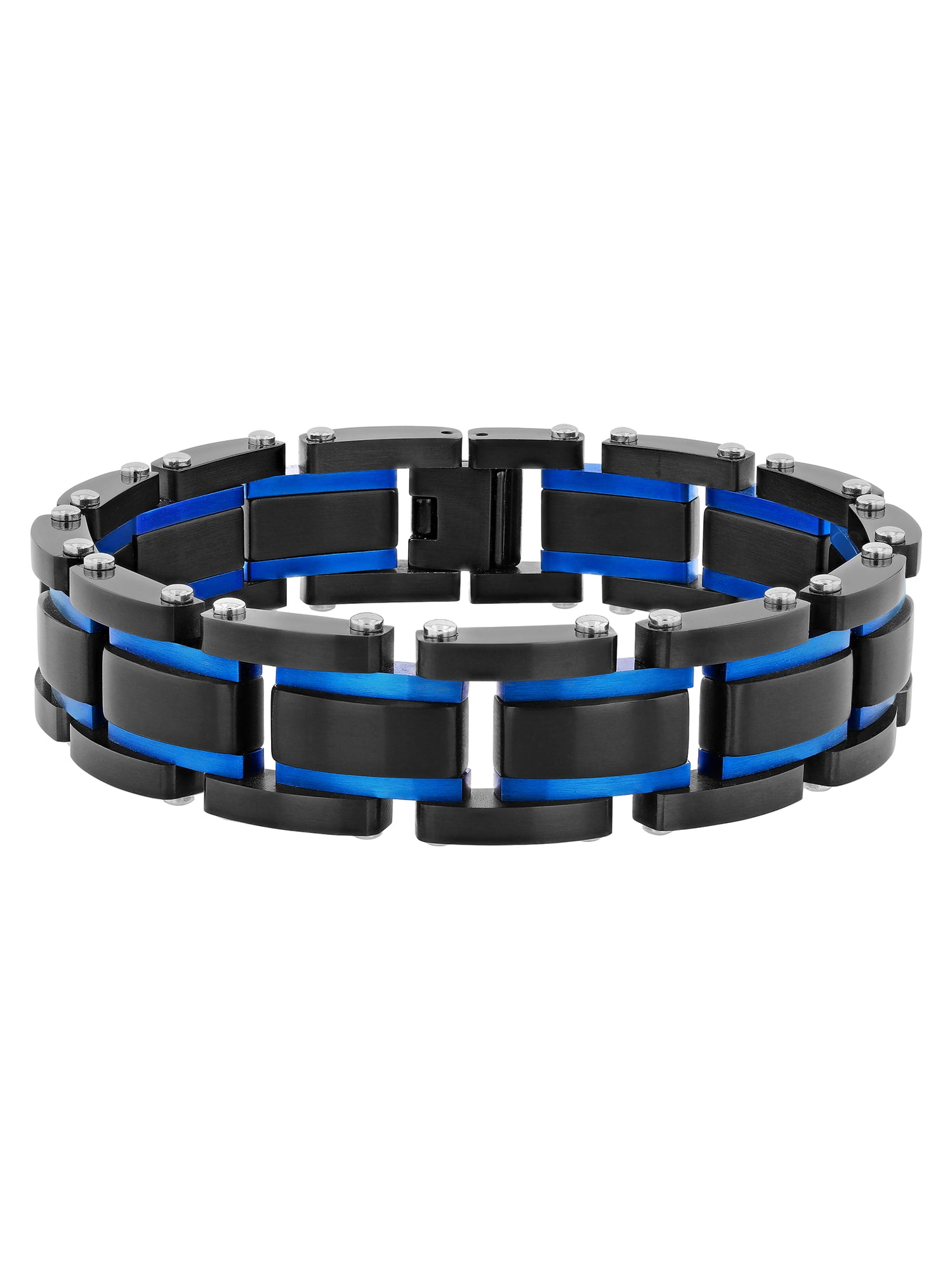 INBLUE Mens Stainless Steel Bracelet Link Wrist Silver Tone Black Skull Cross INBLUE Mens Stainless Steel Bracelet Link Wrist Silver Tone Black Skull Cross