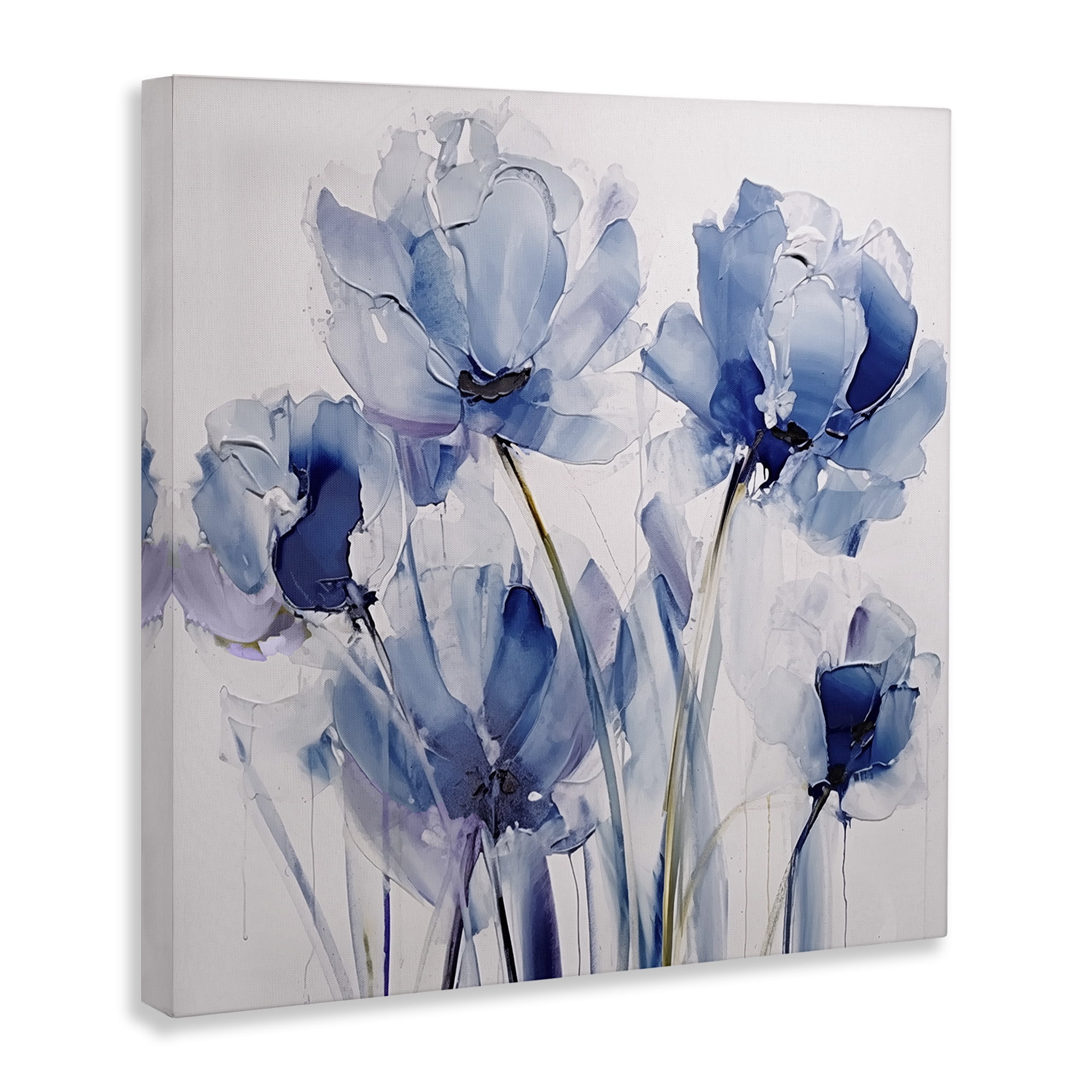 Stupell Industries Abstract Blue Tulips Botanical & Floral Painting Gallery Wrapped Canvas Art Print Wall Art, 17 x 17