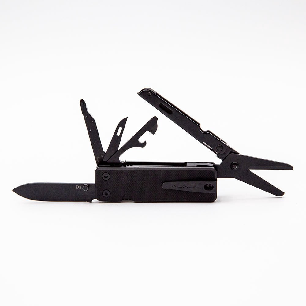 ROXON KS2 Elite D2 Blade 13 in 1 Mini Multi Tool function pocket knife with big scissor, G10 handle and Pocket clip, good for Camping/Backpacking/Emergencies/EDC Multitool - BLACK