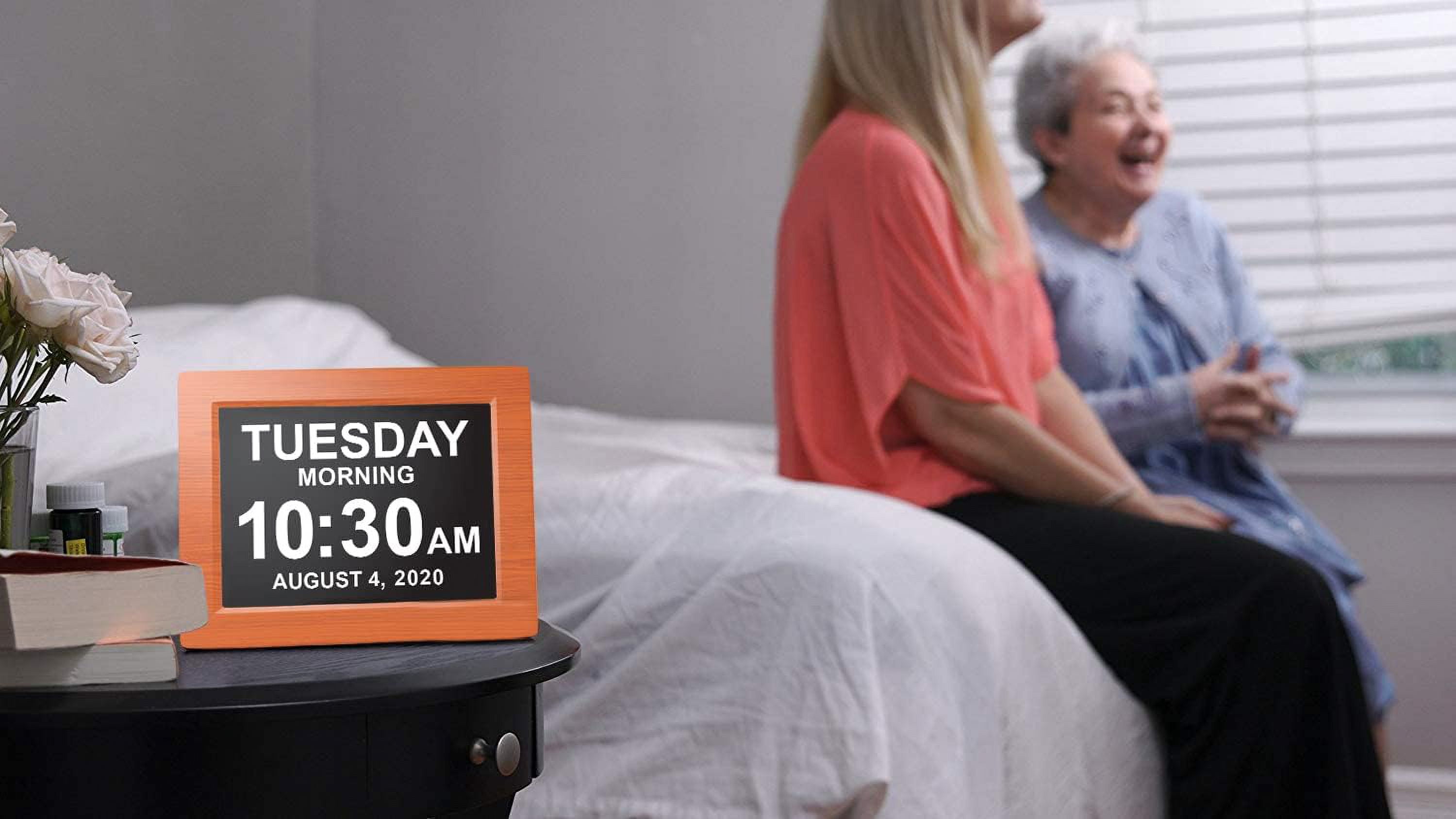 Pokanic Digital Calendar Date Multi Alarm Clock 8 inch Large Display Auto-Dimming Electic Desk Table Wall Mount Office, Home, Kitchen, Room, School, Bedroom, Living Room (Brown)