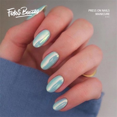 Christmas Decoration Fofosbeauty 24pcs Press on False Nails,Fake Nails for New Year Valentine's Gift,Round Glacier Aurora