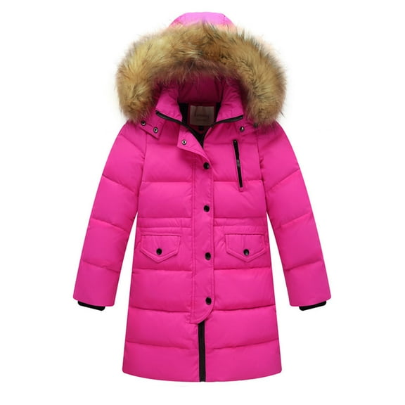 Taqqpue Girls' Long Winter Coats Warm Windproof Parka Lined Puffer Jacket Thicken Fleece Hooded Coat Outwears with Pockets for Girls 2-15 Years