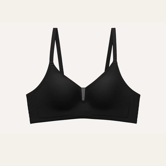 Zpanxa Wireless Bras for Women Seamless Deep V Lightweight Breathable Thin Straps Everyday T-shirt Bra Black 32ABC