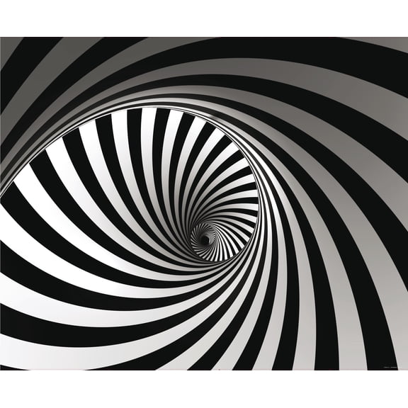 Dundee Deco Black and White Infinite Spiral Abstract Wall Mural, 11'10" x 8'10"