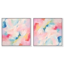 Art Remedy Saturaded Colors Art Canvas, 16" x 16", White Frame, Soft Swirls II Set