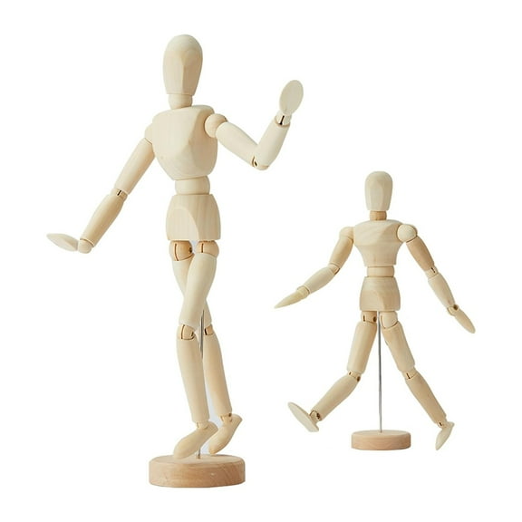 2Pack,8 Inch & 12 Inch,Human Figure Puppet Model Wooden Male Mannequin Doll Decorative Stand for Sketching Drawing