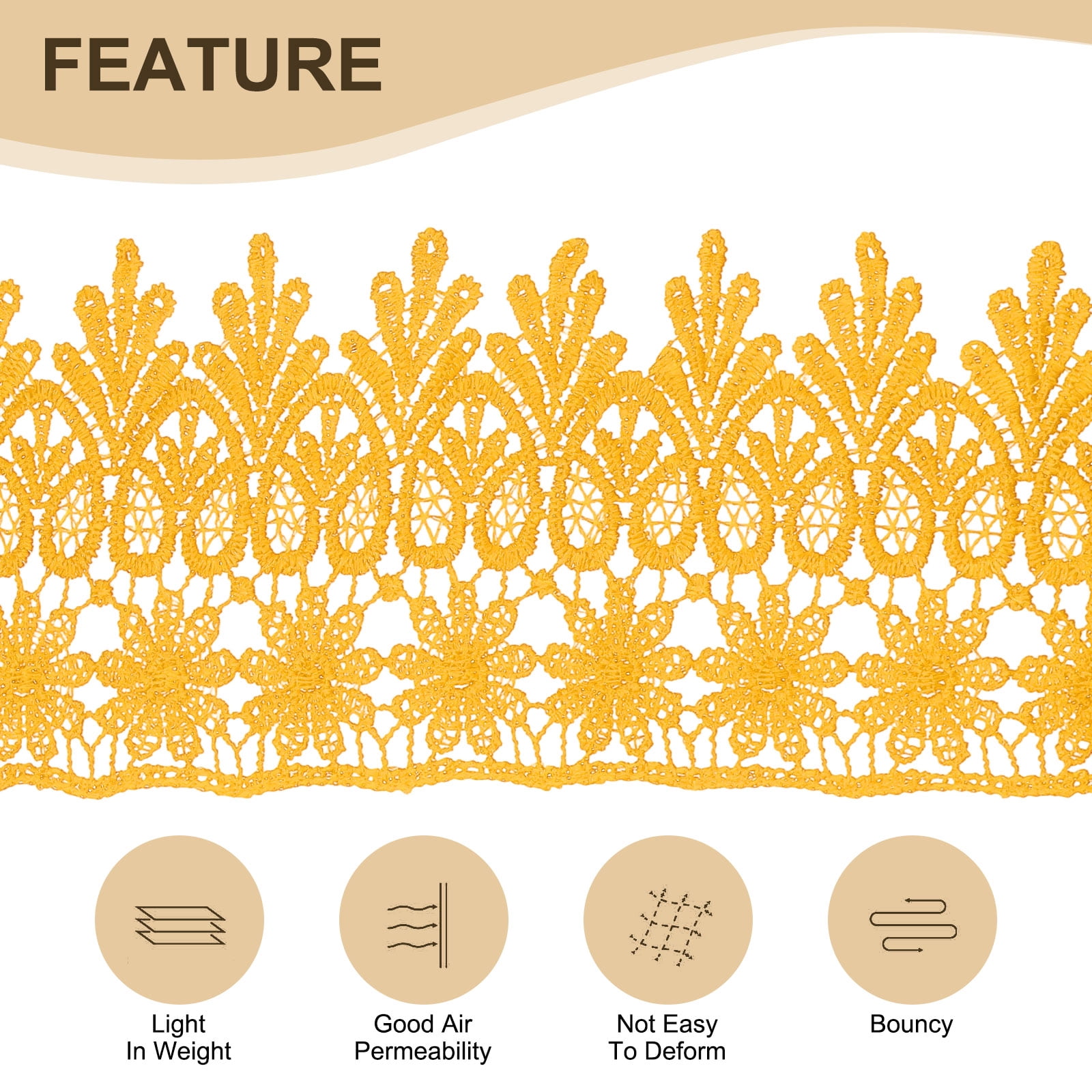 Uxcell 3.15 Inch Wide 15 Yard Lace Ribbon Floral Pattern Yellow Embroidered Lace Trim Ribbon for Sewing Making, and DIY Crafts, Gift Wrapping, Wedding Decor