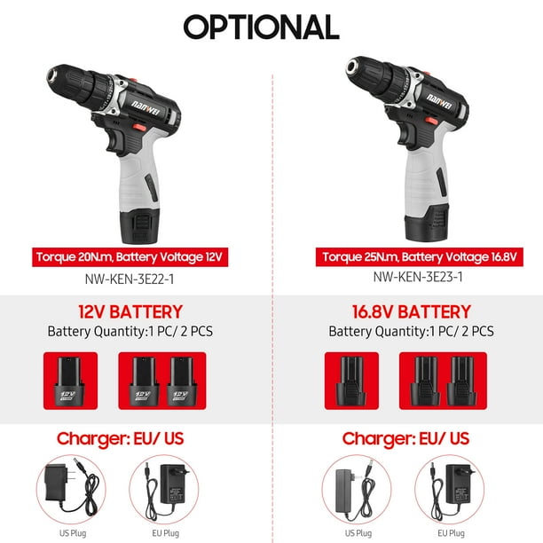 NANWEI NANWEI 12V Portable Cordless Drill 3 8 Inch Chuck 25 1 Gear Adjustment Handheld Electric Drill Power