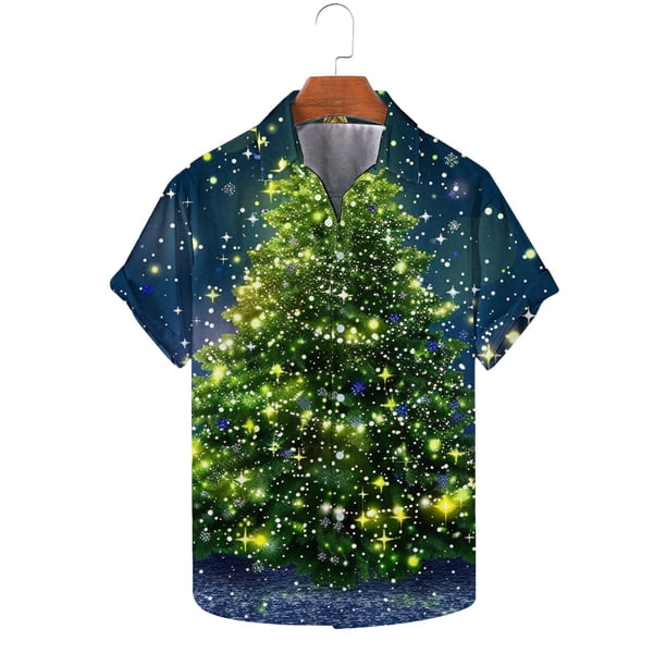 Blusa y camisa de manga corta con cuello vuelto Camisa de manga corta con estampado navideño para hombre Camisa informal de manga corta con solapa para hombre Tops para hombre