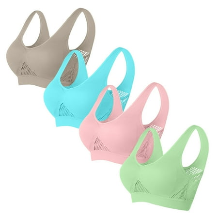 Ecqkame 4Pc Bras for Women No Underwire Push Up Bra Plus Size Solid Color Everyday Breathable Supportive Bra 4PC Green XXXXL on Clearance