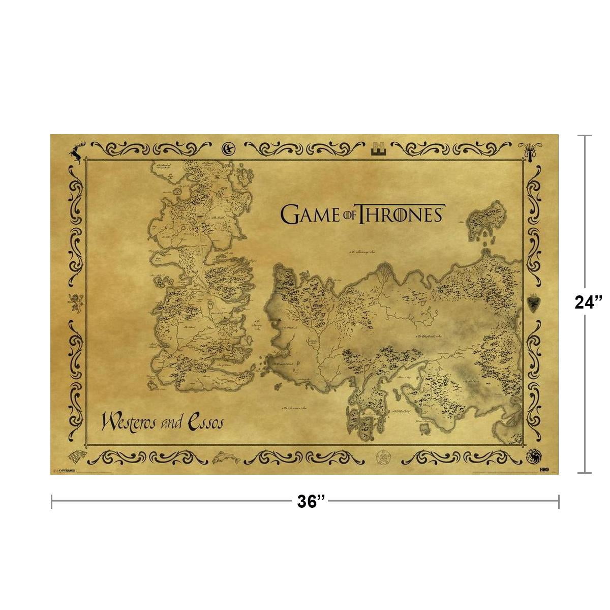 Game Of Thrones Antique Map Westeros Essos 36" x 24" Television Series  Poster - Walmart.com