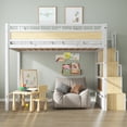 thumbnail image 3 of Soges Twin Size Metal Loft Bed with Storage Stairs&Shelves, Modern Metal Loft Bed Frame With Large Under-Bed Space for Bed Room, No Box Spring Needed, White, 3 of 13