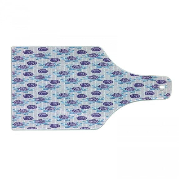 Floral Cutting Board, Watercolor Romance Themed Pattern Abstract Roses on Stripes, Decorative Tempered Glass Cutting and Serving Board, in 3 Sizes, by Ambesonne