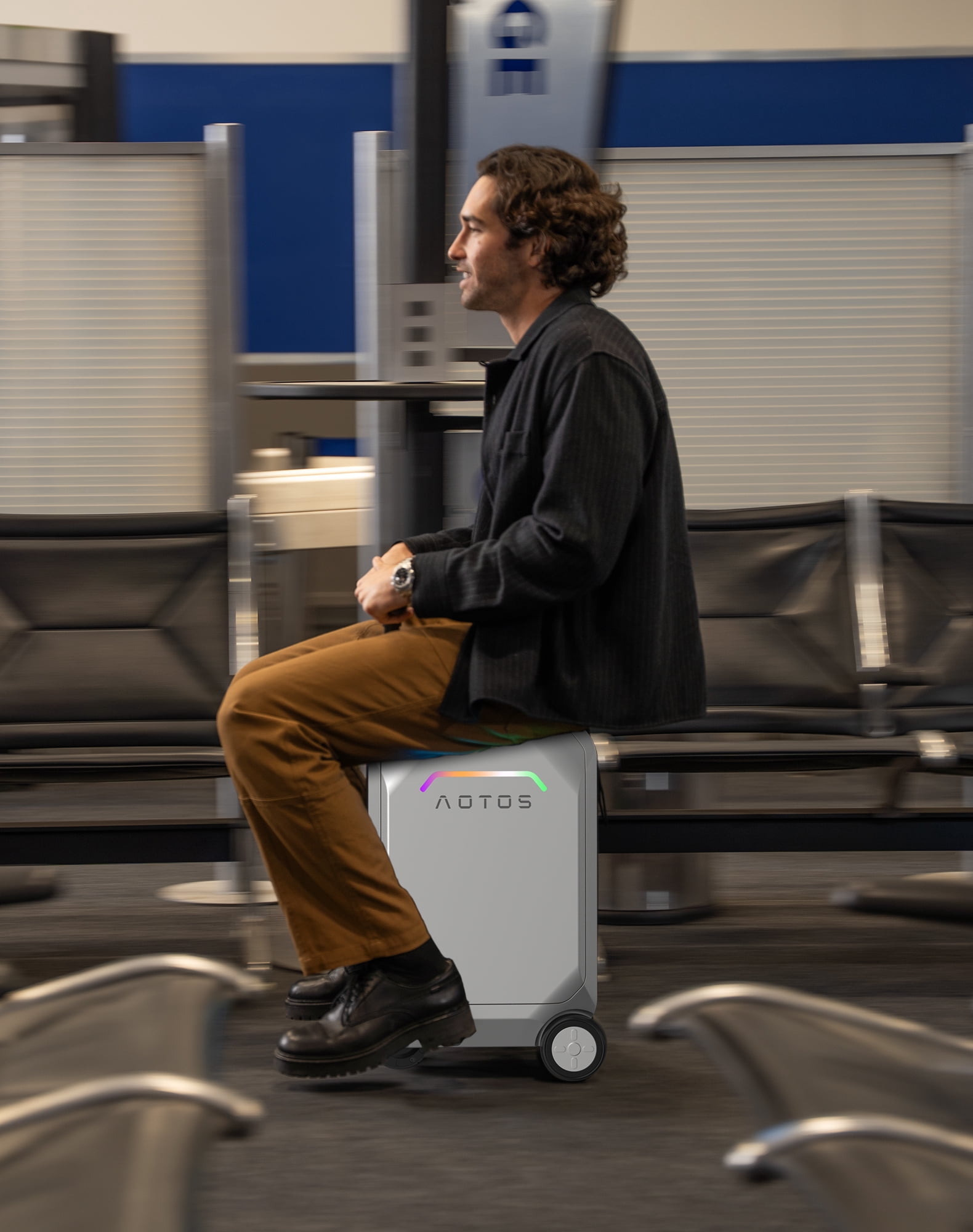 AOTOS Smart Rideable Carry-On Luggage, 22 Inch TSA-Approved Hardshell Cabin Suitcase, Zipperless Design with Rolling Wheels & App Control for Travel, Silver