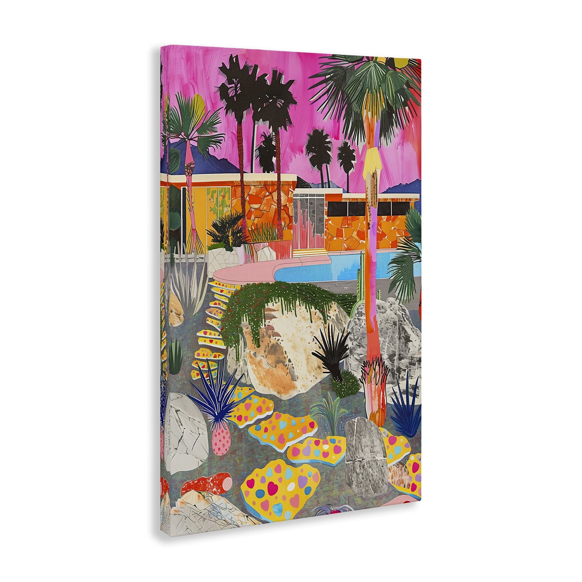 Stupell Industries Modern Tropical Villa Collage Abstract Painting Wrapped Canvas Art Print Wall Art, 30 x 45
