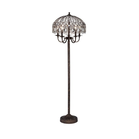 Fridumar Antique Bronze 5 Light Floor Lamp With Crystal Shade