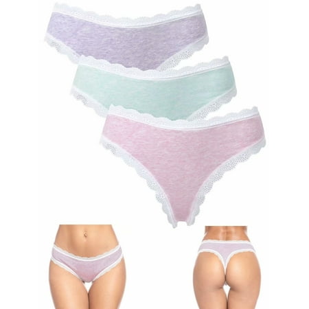 Charmo Womens Cotton Underwear Lace Hipster Ladies Panties Stretch Bikini Panty SexyThongs 3 Pack