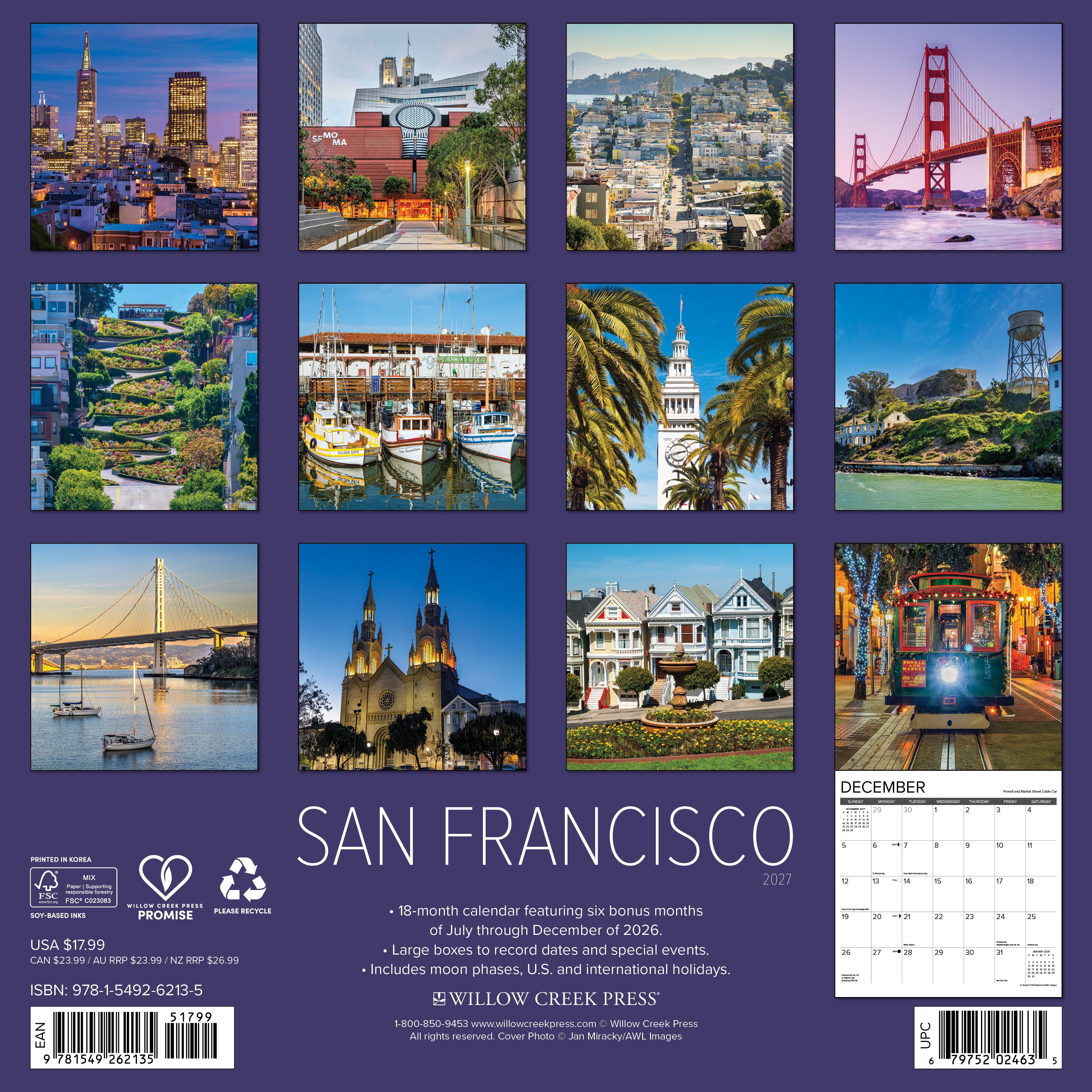 Willow Creek Press, San Francisco 2027 Wall Calendar