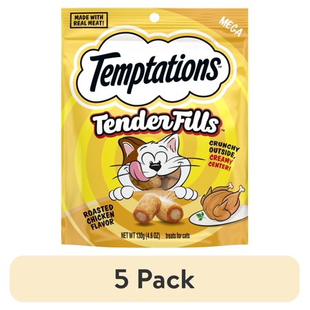 (5 pack) Temptations Tender Fills Roasted Chicken Flavor Crunchy And Soft Adult Treats For Cats, 4.6 Oz Pouch