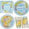 Adventure World Awaits Map Party Supplies Tableware Set 24 9" Paper Plates 24 7" Plate 24 9 Oz Cups 24 Lunch Napkins For Exploring Travel Trip Aboard Retirement Birthday Disposable Dinnerware Decor