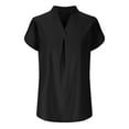 thumbnail image 5 of AherBiu Womens Chiffon Tops Dressy Casual Notch V Neck Petal Short Sleeve Elegant Ladies Work Shirts Blouse, 5 of 7