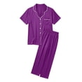 thumbnail image 4 of Weebloom Pajamas Women Short Sleeve Button Down Pajama Soft Outfit Long Pants Cozy Two Piece Sleepwear Nightwear Pjs Loungewear Dark Purple 2Xl, 4 of 4
