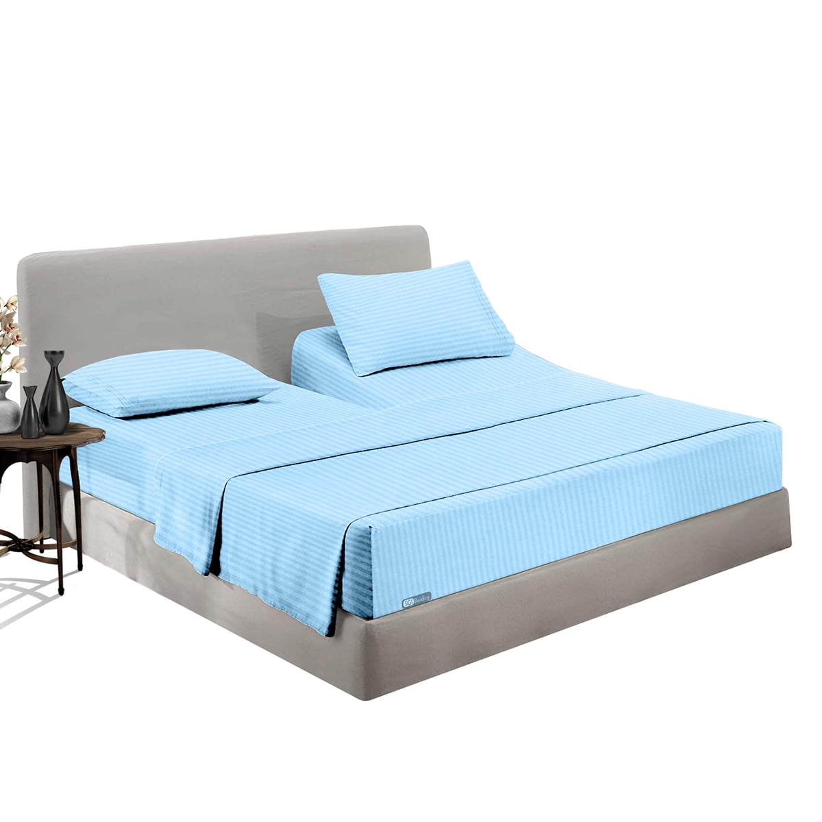 Egyptian Cotton 800 TC Light Blue Solid Sheet Set/Duvet/Fitted/Pillow 15" Drop