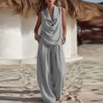 thumbnail image 2 of Women's 2 Piece Lounge Outfits Lapel Collar Cowl Neck Sleeveless Tank Tops and Baggy Wide Leg Pants Lightweight Vacation Outfits Gray, 2 of 6