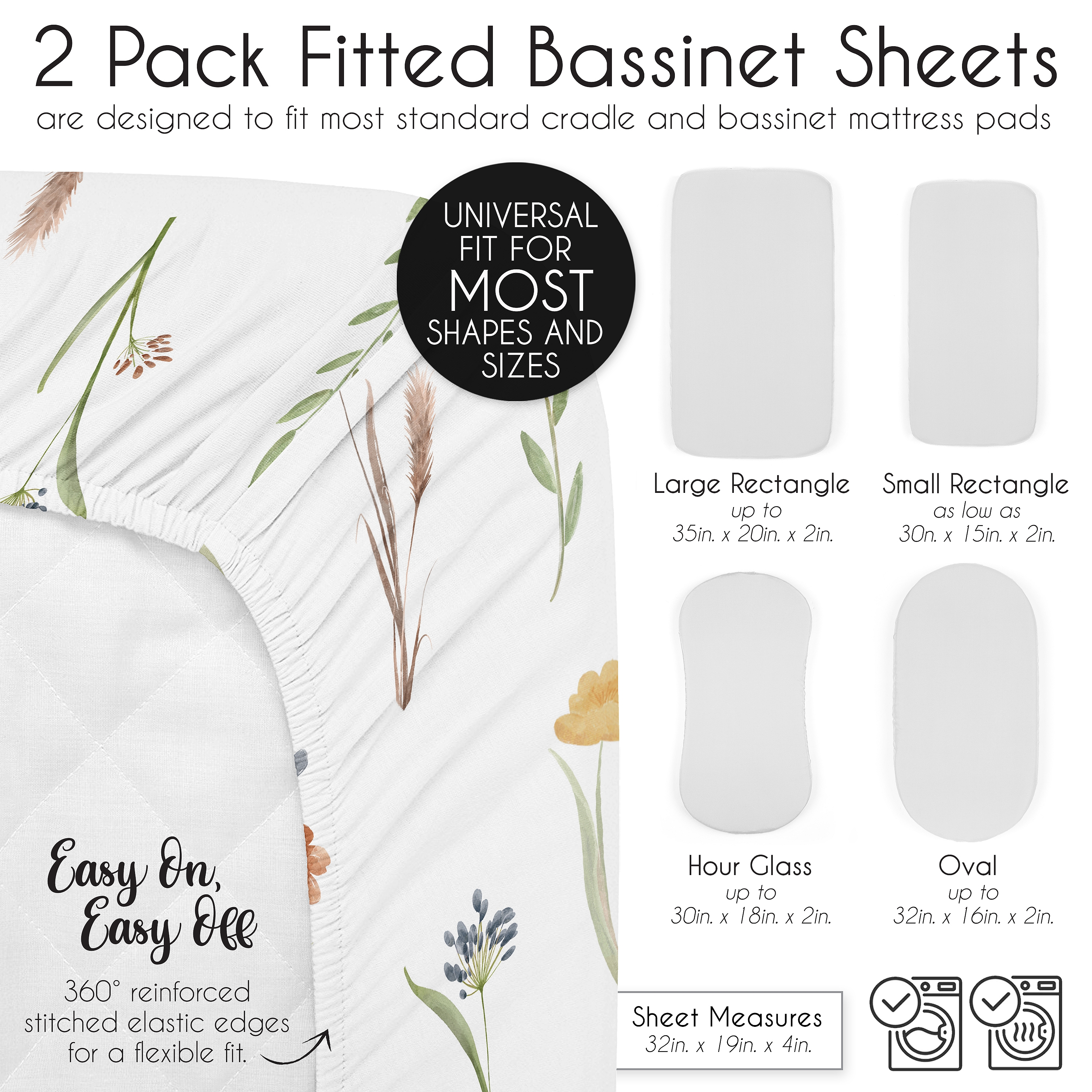 Sweet Jojo Designs Watercolor Floral Garden Green Orange and Beige Baby Bassinet Fitted Sheets 2 Piece Set