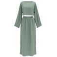 thumbnail image 4 of FYEGRE Womens Two Piece Set Linen Blend Short Top With High Waist Slit Skirt Outfit 2 Piece Set High Slit Skirt Boho Maxi Dress Beach Cover Ups for Women Sarong Vacation Outfits Green M, 4 of 4