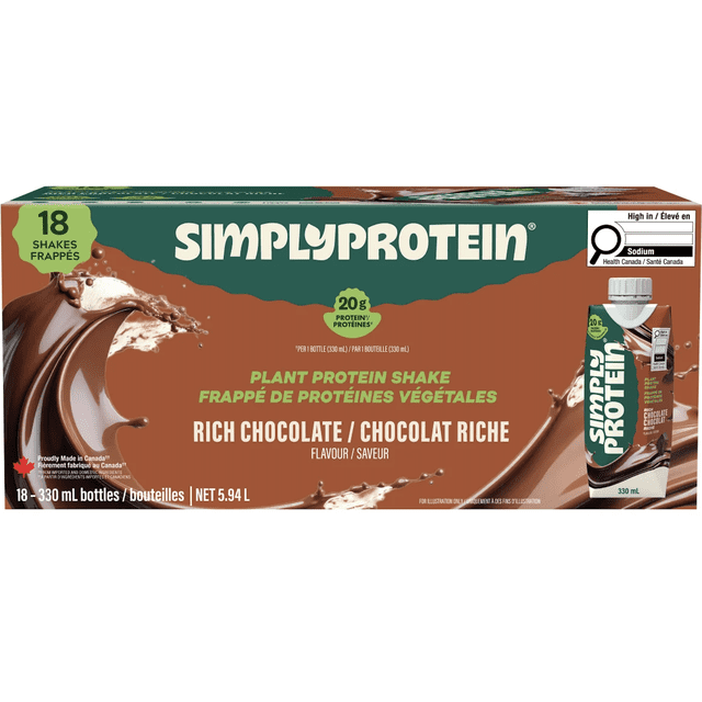 Simply Protein Boisson Protéinée Végétale, Chocolat Riche, 18 x 330 ml