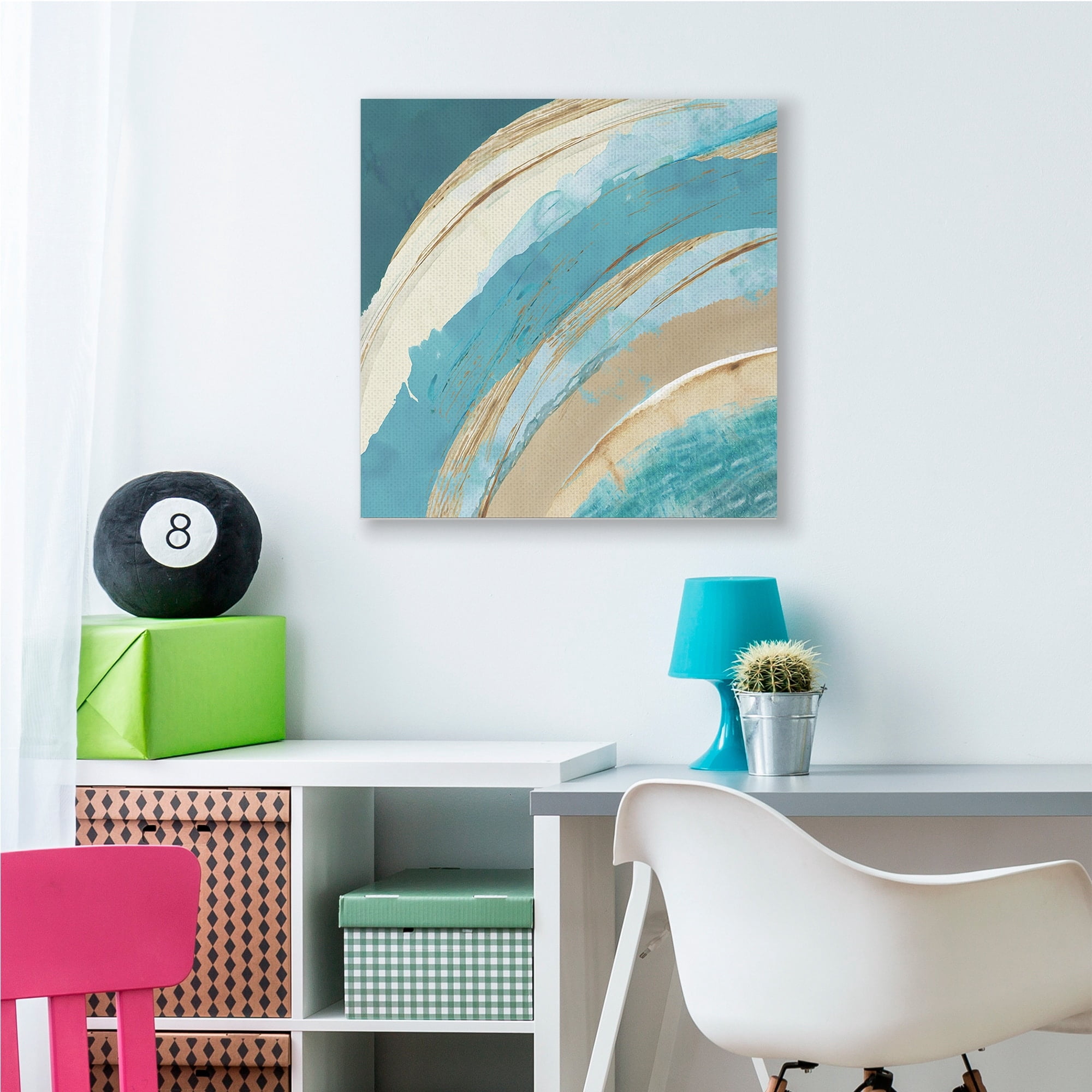 Blue Wave Rainbow Abstract Blue Beige Arches Abstract Gallery-Wrapped Canvas Print Wall Art, 17x17