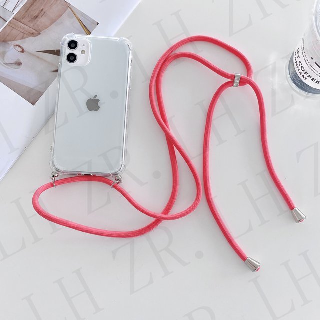 Transparent Soft TPU Phone Case For iphone 13 12 Mini 6 7 8 Plus X XS 11 Pro MAX XR SE With Lanyard Neck Strap Rope Cord Case