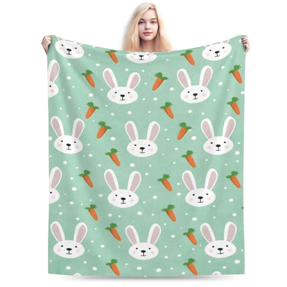 Easter Day Rabbit and Carrot Pattern Throw Blanket Soft Warm Cozy Lightweight Decorative Blanket for Couch, Bed, Sofa 50x40