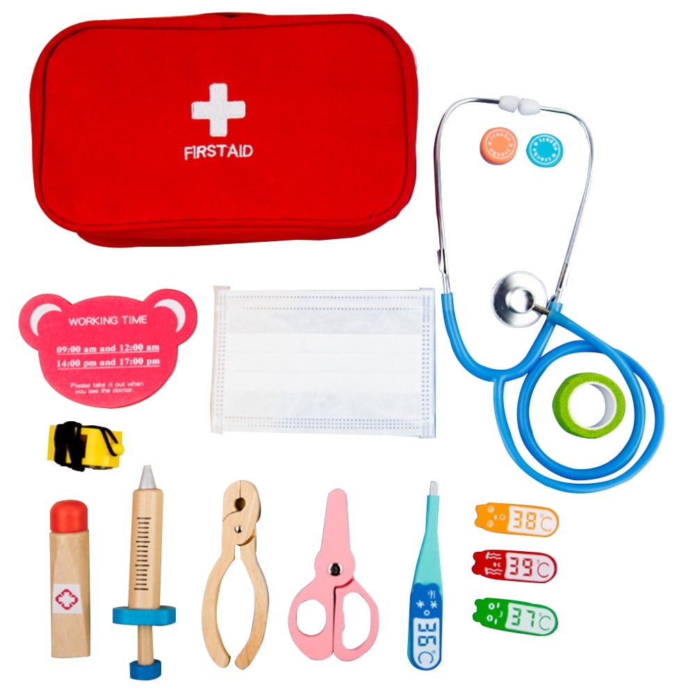 EIMELI 15PCS Kids Doctor Kit Pretend Play Doctor Set Cosplay Medical Kit Wooden First Aid Kit Equipment For Children‘s Gift