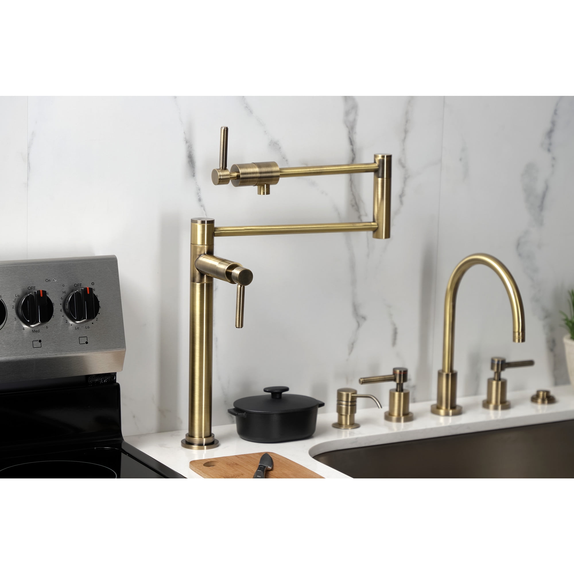 Kingston Brass KS4703DL Concord Deck Mount Pot Filler Faucet, Antique Brass