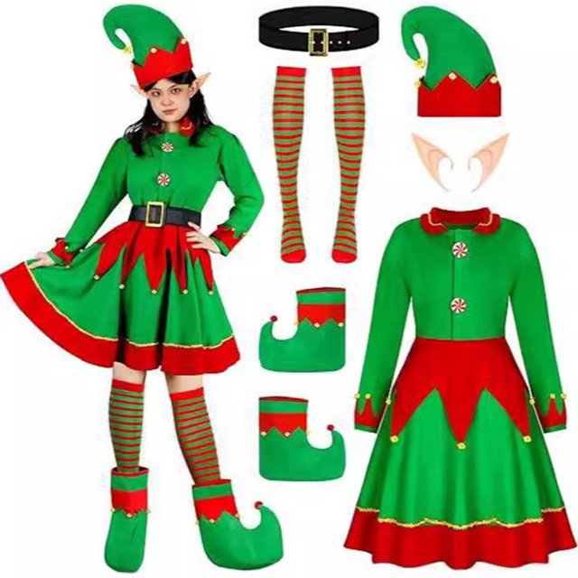 Fiudx Vestido Navideño con Capucha, Conjunto de Disfraz Sexy de Lana, Calcetines Cómodos, Cinturón, Sombrero y Zapatos Incluidos, Ropa de Dormir Cómoda, Atuendo para Fiesta Navideña, Ideal para Luna