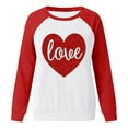 thumbnail image 4 of Luxalzxs Womens Love Heart Print Sweatshirt Casual Raglan Long Sleeve Crewneck Valentine's Day Graphic Colorblock Pullover Tops, 4 of 5