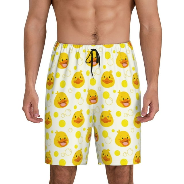 Balery Ducky Cartoon Pantalones cortos de pijama de punto de algodón para hombre con cinturilla y bolsillos-XX-Large