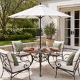thumbnail image 2 of Round Outdoor Tablecloth with Umbrella Hole and Zipper, Farm Rooster Tablecloth with Elastic Waterproof, Country Vintage Barn Chicken Flowers Wooden Patio Table Covers for 55" - 60" Pool Tables, 2 of 9