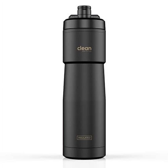 Botella Limpia / Botella de Agua para Bicicleta con Aislamiento Sport 23 / Diseño Limpio, Fácil de Apretar, Boquilla para Entusiastas Del Ciclismo / Negro Mate