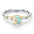 thumbnail image 3 of Gem Stone King 10K Two Tone Gold Simulated White Opal and Lab Grown Diamond Engagement Ring for Women | 0.60 Cttw | Round Cabochon 6MM | Gemstone October Birthstone | Size 5, 3 of 6