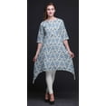 thumbnail image 3 of Bimba White Damask Floral Printed Asymmetrical Kurti Tops For Women Indian Summer Dress Tunic X-Large, 3 of 6