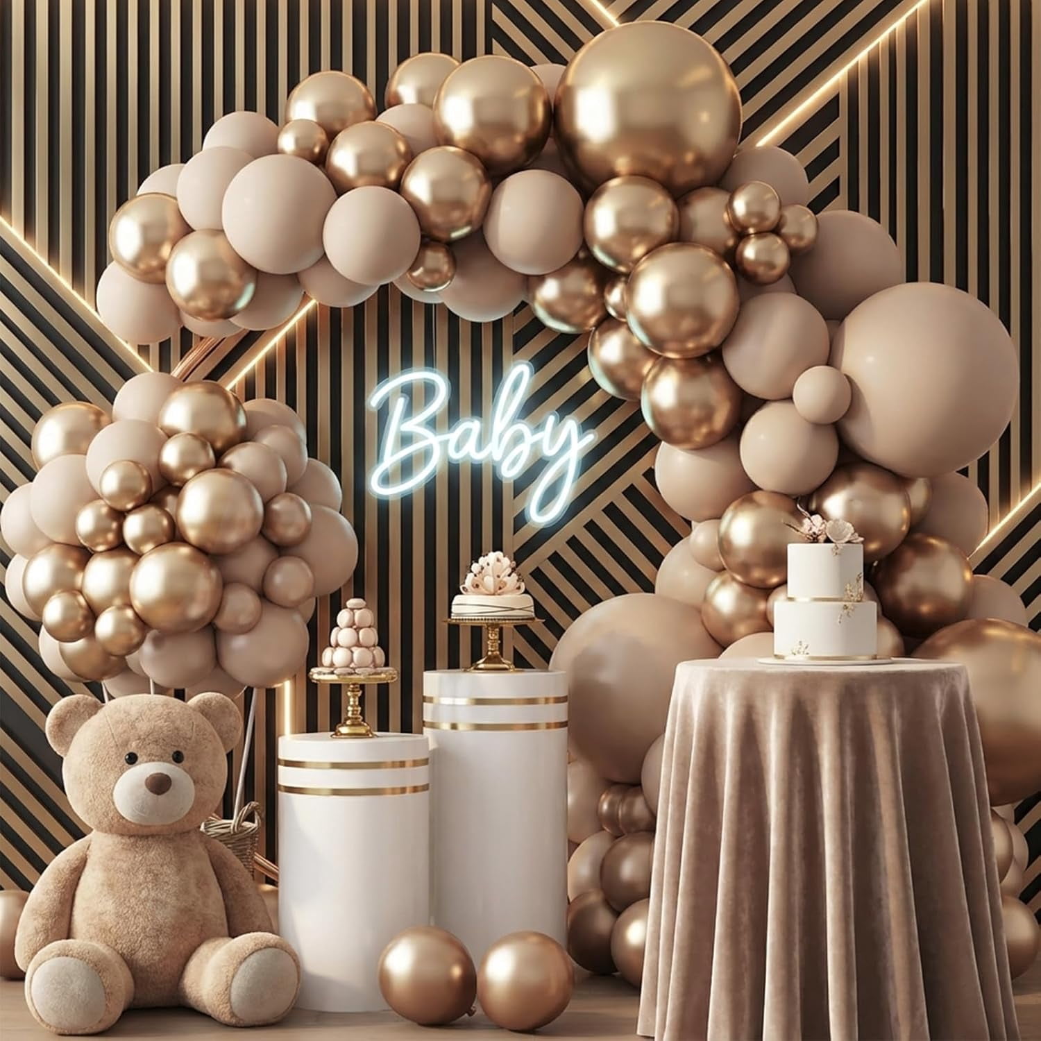 Burculy 129pcs Metallic Gold Balloons Different Sizes 18 12 10 5 Inch, Latex Balloon Garland Arch Kit for Party Graduation Wedding Holiday Happy Birthday Decoration