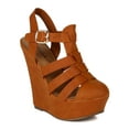 thumbnail image 1 of Breckelles AH98 Women Leatherette Round Toe Platform Sandal Wedge, 1 of 6