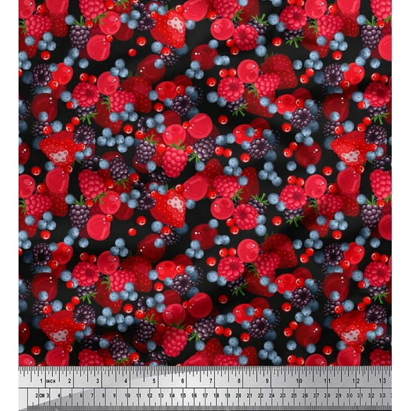 Soimoi Cotton Duck Fabric Raspberry,Strawberry & Cherry Fruits Decor Fabric Printed Yard 42 Inch Wide